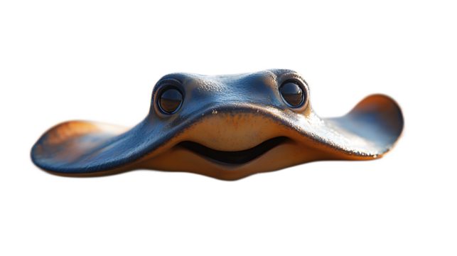 Smiling Stingray Cartoon: A cheerful cartoon stingray with big, expressive eyes and a friendly smile, perfect for children's illustrations, designs, and branding.  