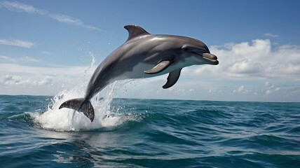 Fototapeta premium Jumping Dolphin In Ocean Water