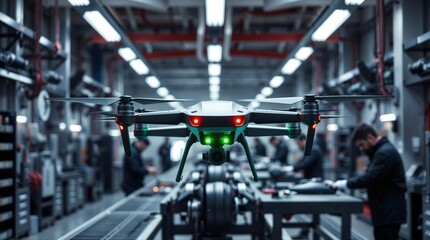 A high-tech modern drone hovers