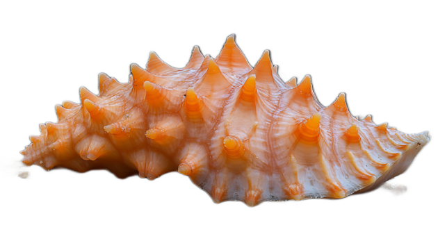 Orange Murex Seashell: A vibrant orange Murex seashell with intricate, spiky details, showcasing the beauty and complexity of nature's artistry. 