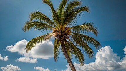 Palm Tree Against A Sunny Sky With Clouds