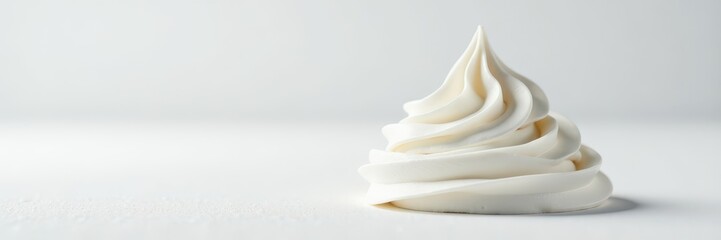 Close-up view of a swirl of whipped cream on a clean white surface, whipped cream, close-up photography, food styling