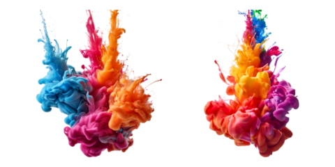 Colorful Ink Clouds Mixing in Water Creating Beautiful Swirls, isolated on transparent background