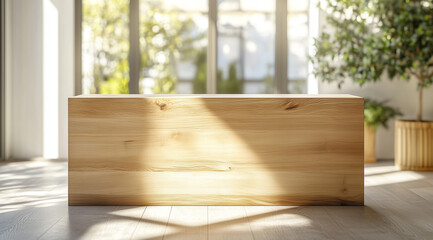 Fototapeta premium Wooden table for product display or advertising with a minimalist and aesthetic background