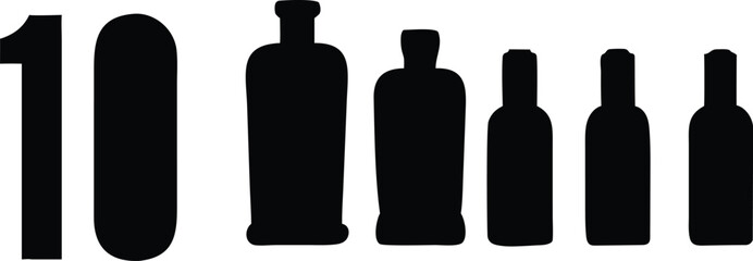 Ten Different Bottle Silhouettes on a White Background