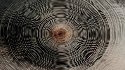 Obraz premium Realistic warm gray cut wood texture, detailed black and white tree rings, rough organic end grain close-up.