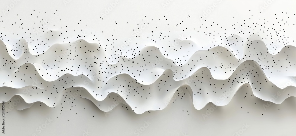 Poster abstract white wave pattern with black dots creating a dynamic visual texture, copy space for text