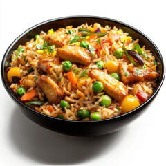 Fototapeta premium Sure! A simple and easy-to-understand sentence for naming the image could be: Delicious chicken and rice dish