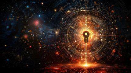 Obraz premium digital artwork of data encryption featuring glowing keyhole, symbolizing security and technology