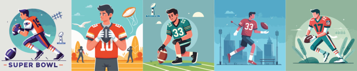 vector set of young men playing super bowl
