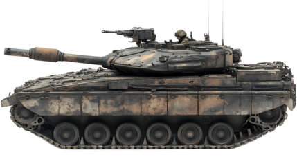 Camouflaged Main Battle Tank: A powerful main battle tank, expertly camouflaged for covert operations, sits poised and ready.