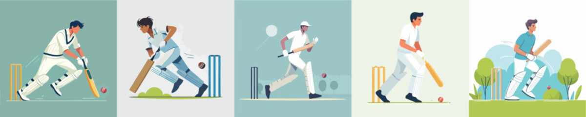 Obraz premium vector of young man playing cricket