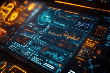 High-tech trading interface showcasing advanced AI analysis and data visualization. Generative AI
