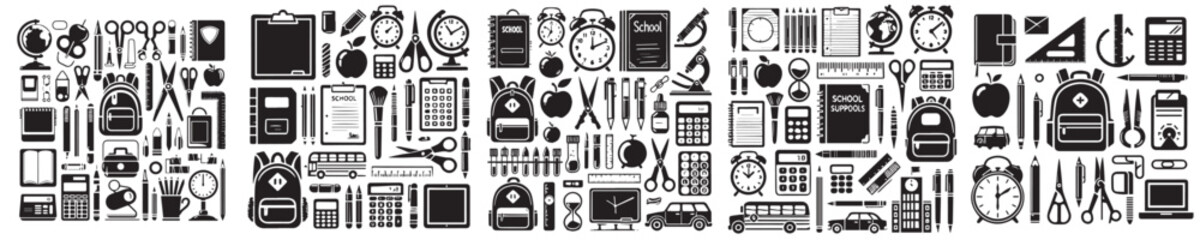 set of school equipment icons