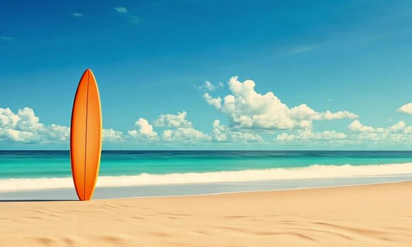 surfboard on the beach in summer, seamless looping 4k video animation background