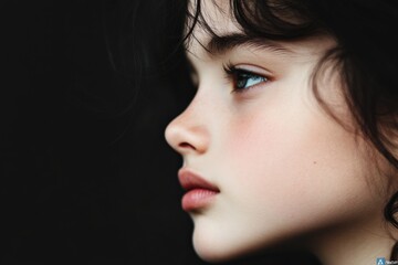 close-up profile portrait of a young girl.