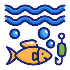 Fishing Scene with Hook and Bubbles