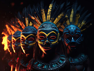 Mysterious Masked Figures in a Tribal Ceremony