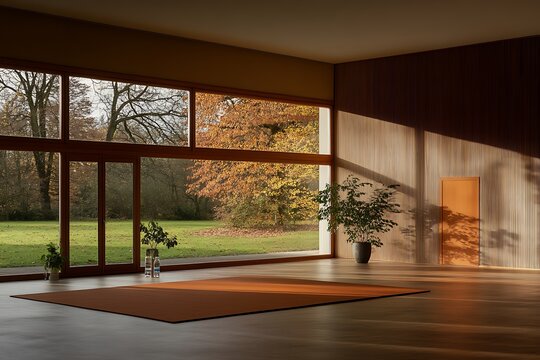 Modern Interior Design with Autumn Garden View