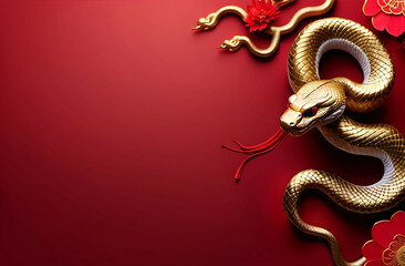 Fototapeta premium luxury red and gold chinese snake new year background with copy space for text, snake year