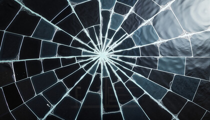 Fototapeta premium Shattered glass with intricate web patterns