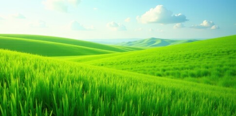 Fototapeta premium Green lush grassy field stretching endlessly in all directions, nature, grass