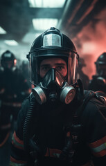 Fototapeta premium Man wearing gas mask and helmet