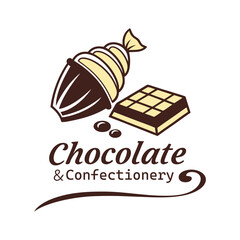 Chocolate & Confectionery Logo – Chocolate bar, cocoa beans, or candy wrapper.