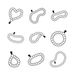 Vector illustration of prayer beads or tasbih in line art style isolated on white background