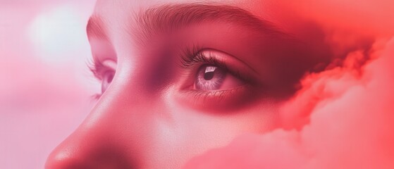 Obraz premium close up of a person's face with cloud-like colors