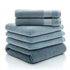 Freshly Stacked Towels Neatly Arranged in Soft Blue Tones