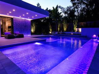 Modern home poolside evening luxury relaxation