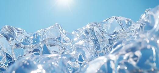 Crystal clear water waves under bright sunlight with blue sky background, copy space for text