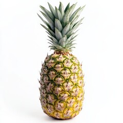 Fototapeta premium Fresh Ripe Pineapple with Spiky Green Leaves Isolated on White Background