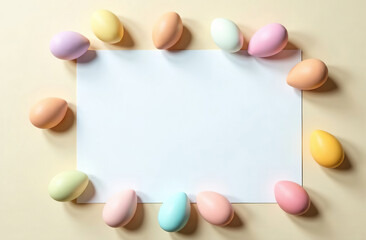 Background with copy space for text and decorated Easter eggs. AI Generative