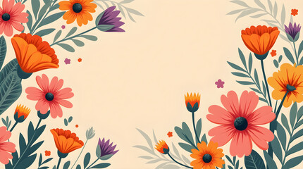 Floral Background with Colorful Flowers: Vector Illustration, Springtime Design, Botanical Art, Decorative Wallpaper