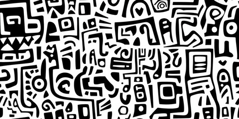 Unique Black and White Vector Pattern with Doodle Drawings for Creative Projects and Modern Design Applications, Ideal for Backgrounds and Textiles