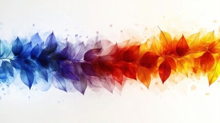 Obraz premium Vibrant Autumn Leaves Watercolor Illustration: A spectrum of colors from cool blues to warm oranges, creating a stunning gradient effect. Perfect for seasonal designs and nature-themed projects.