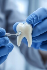 A dentist in blue gloves