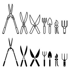 Garden shears icon vector set. Garden tool illustration sign collection. Tool symbol or logo.