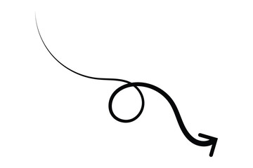 wave and curved long arrow icon, horizontal abstract long and thin arrow icon on white background.