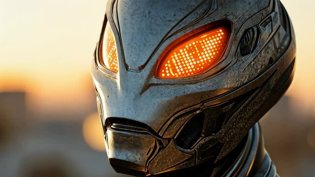 Alien with orange lights eyes - Extraterrestrial, space travel and advanced technology concept - Model by AI generative