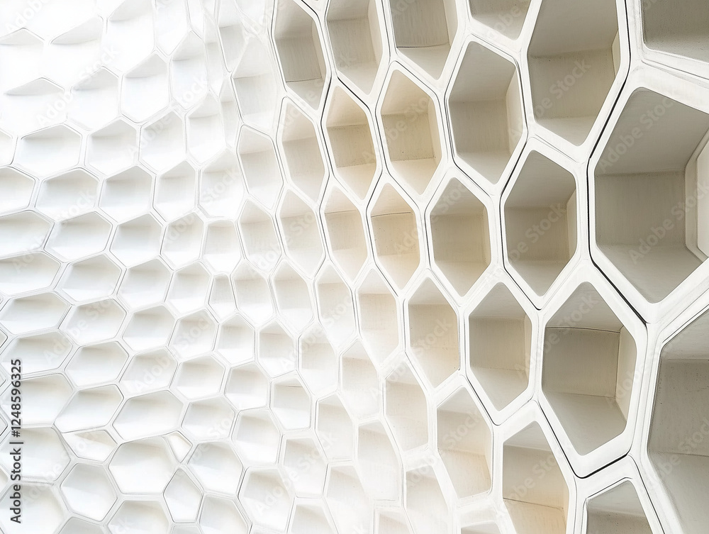 Poster light and bright minimalist hexagonal geometric grid pattern with dynamic waving motion on a clean p