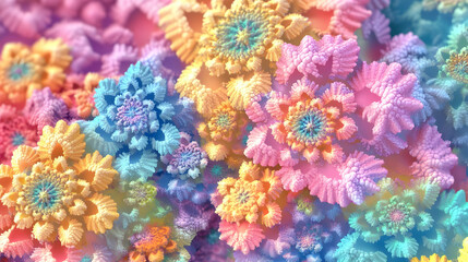Colorful fractal flowers, abstract background, digital art, design