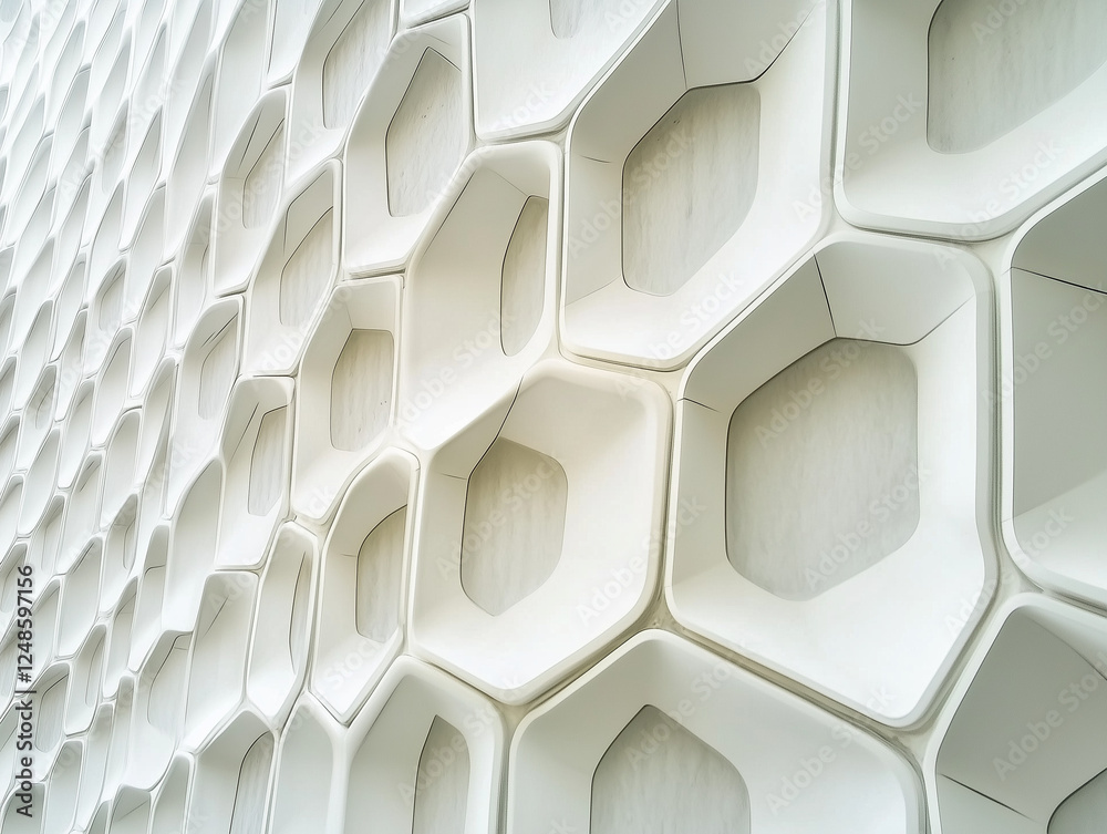 Poster light and bright minimalist hexagonal geometric grid pattern with dynamic waving motion on a clean p