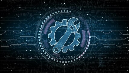 Management setting gear maintenance and fixing symbol abstract digital concept. Network, cyber technology and computer background seamless and looped.