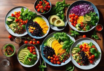 colorful plates displaying vibrant plant based meals fresh bright eye catching arrangements, rainbow, lgbtq, lgbt, pride, love, equality, abundant