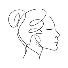Vector illustration. One line drawing. A woman's face in profile.