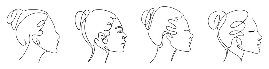 Vector illustration. One line drawing. A woman's face in profile.