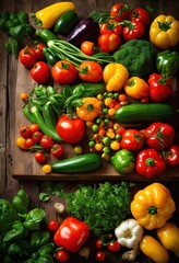 colorful display fresh vegetables fruits arranged artfully rustic wooden surfaces culinary inspiration, organic, produce, vibrant, salad, healthy, cooking